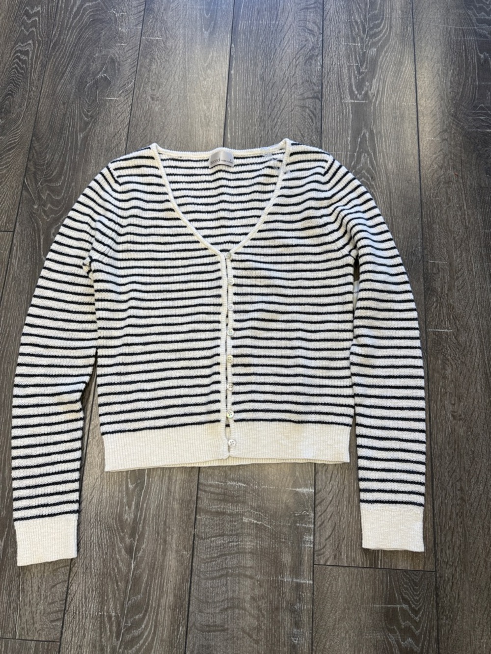 Women's Blue & White Striped V-Neck Button Cardigan